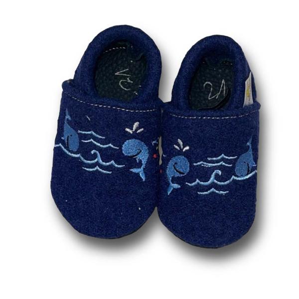 Wollwalkpuschen – Wale blau