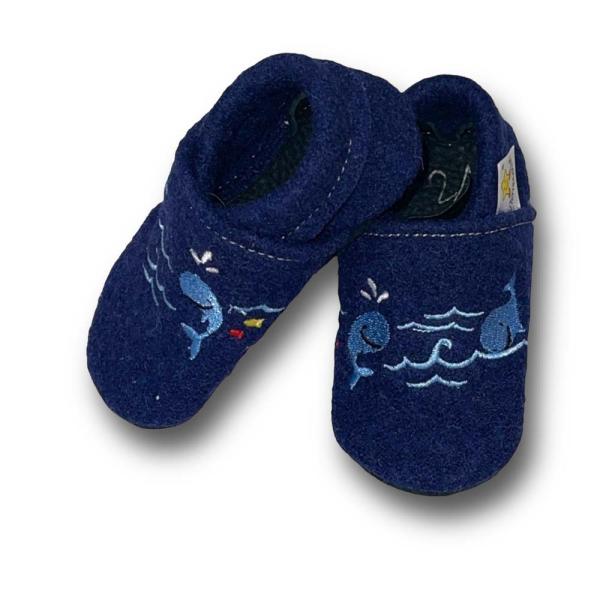Wollwalkpuschen – Wale blau