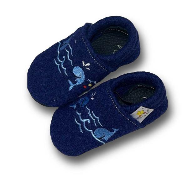 Wollwalkpuschen – Wale blau