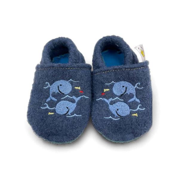 Wollwalkpuschen – Wale taubenblau